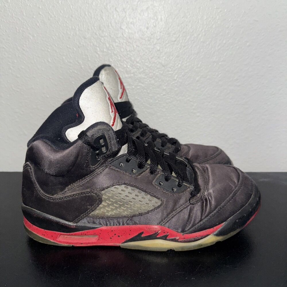 Nike Air Jordan 5 Satin Bred Black Red Size 6Y  / Women's 7.5 Sneakers